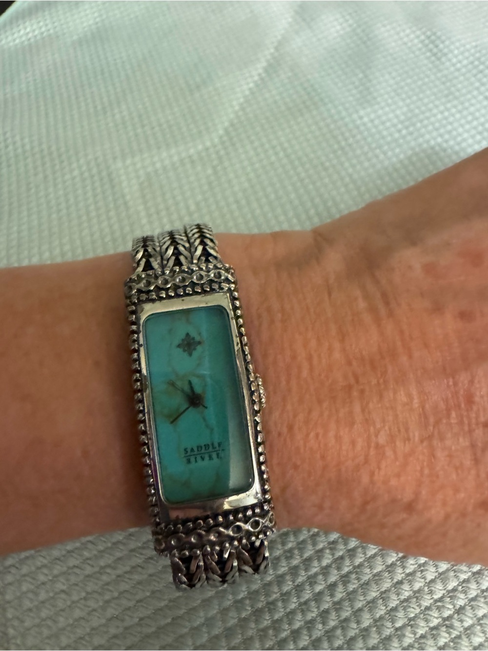 Saddle River Turquoise Stone Silver Bracelet Watch